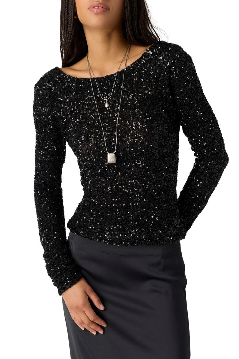 Intimately FP Leading the Way Sequin Long Sleeve Tee, Main, color, BLACK