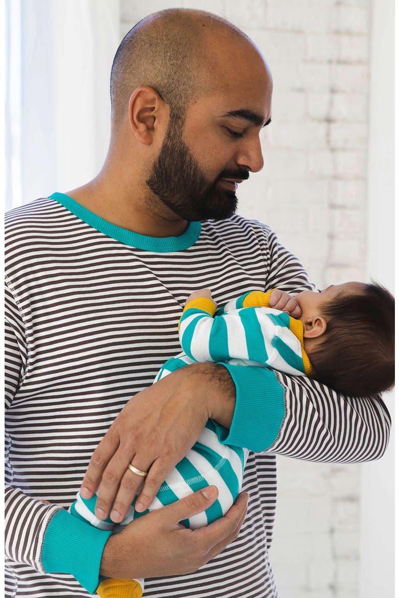 100% Organic Cotton Stripe Snug Fit Baby Pajamas, Alternate, color, Teal Stripe