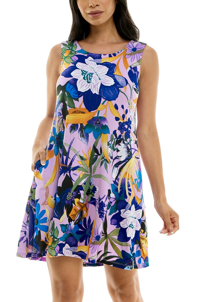 Sleeveless Trapeze Dress, Alternate, color, PURPLE MULTI