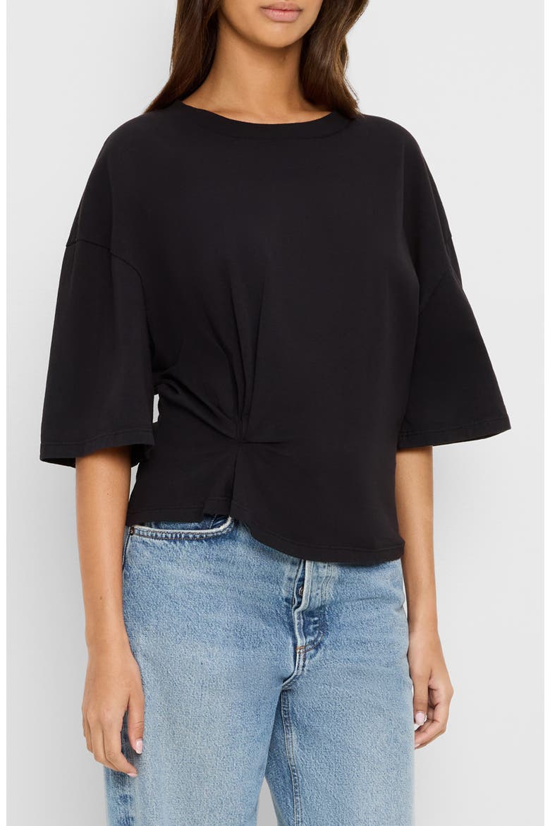 Zinnia Pleated Side Cotton T-Shirt, Alternate, color, BLACK
