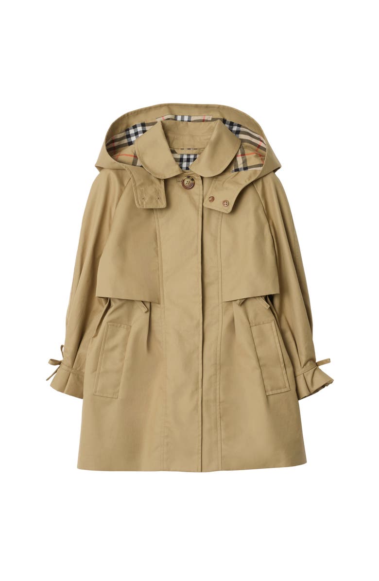 Burberry Cotton Hooded Trench Coat, Main, color, Sand Beige