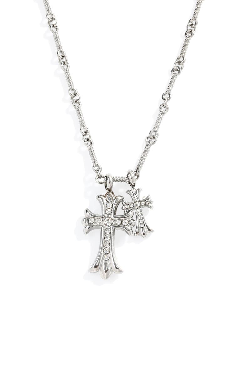 Double Cross Pendant Necklace, Main, color, Silver