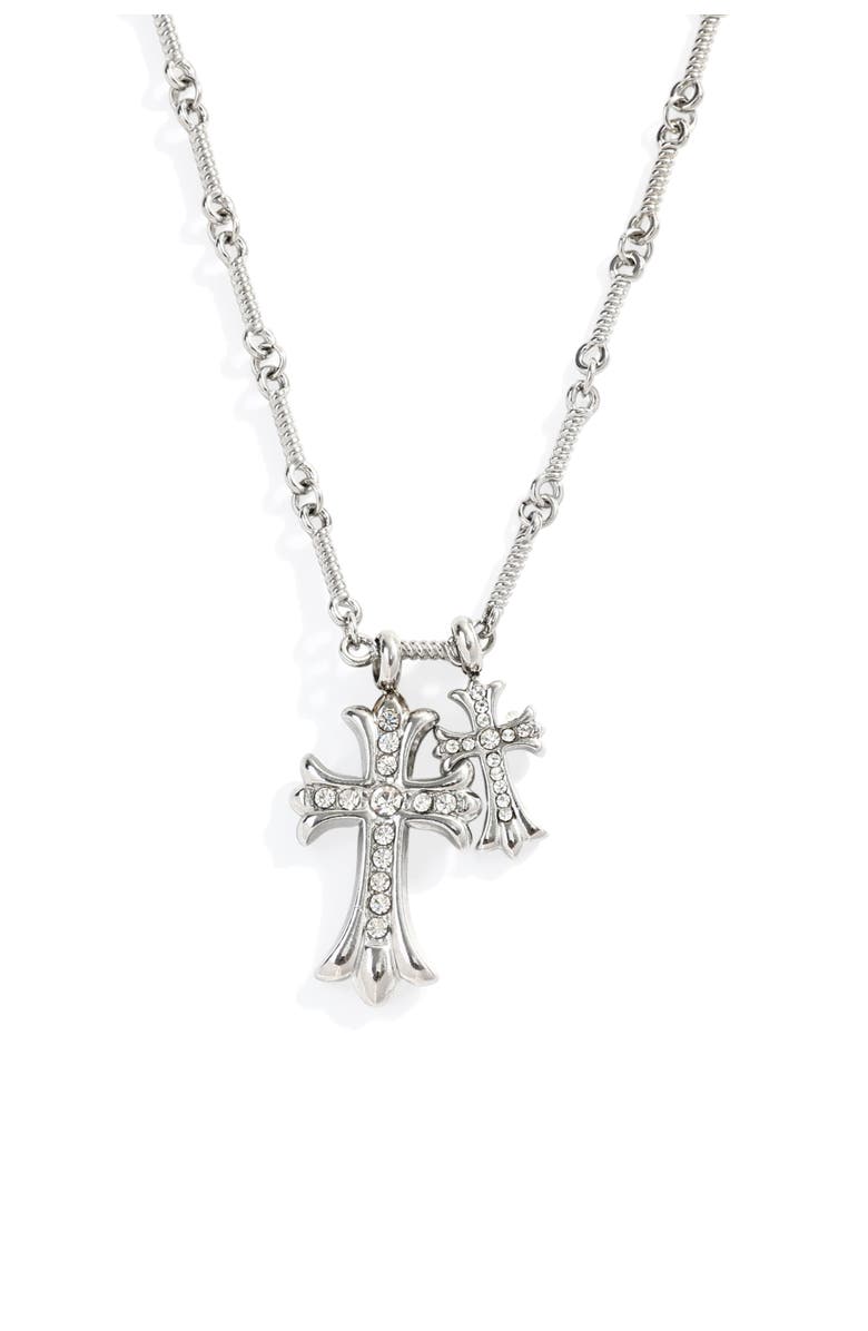 Mint & Lily Double Cross Pendant Necklace, Main, color, Silver