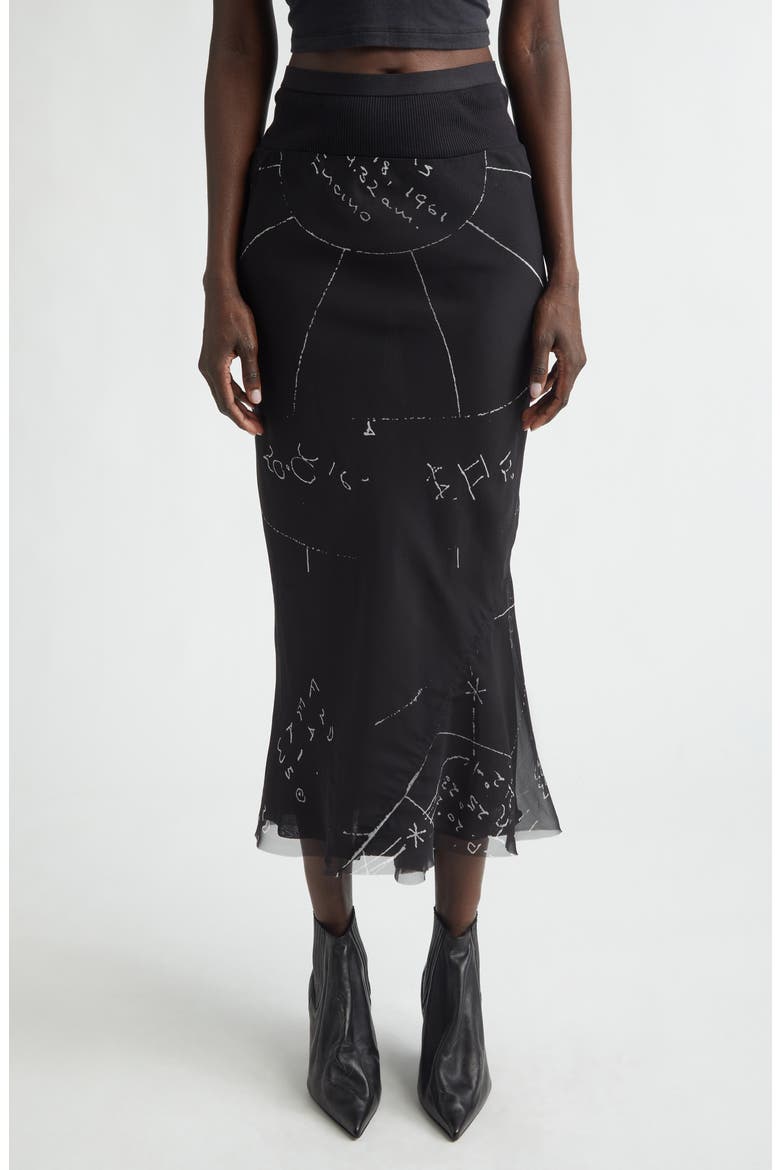 Print Bias Cut Silk Skirt, Main, color, BLACK/ MILK