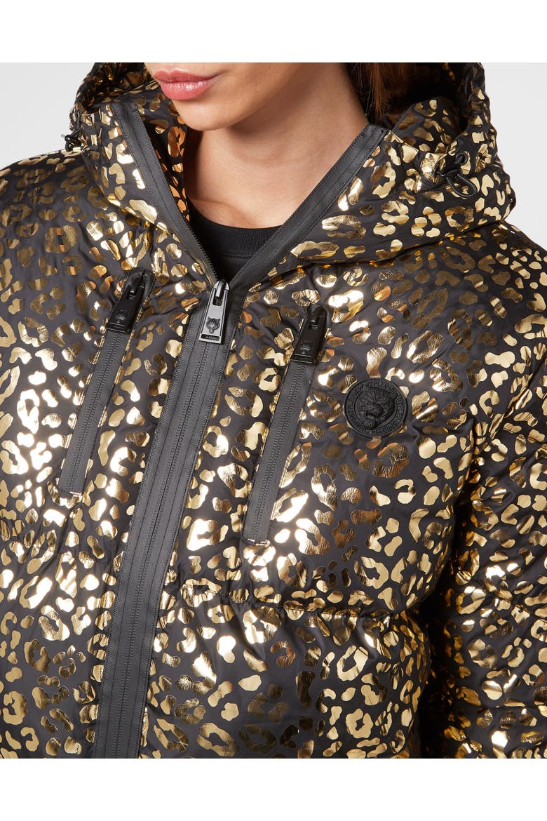 Nylon Puffer Jacket Leopard Women, Alternate, color, gold
