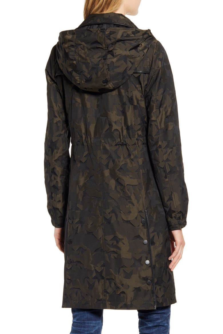 Star Jacquard Raincoat with Removable Hood, Alternate, color, MILITARY