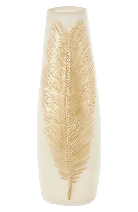 Gold Leaf Cream Stone Vase