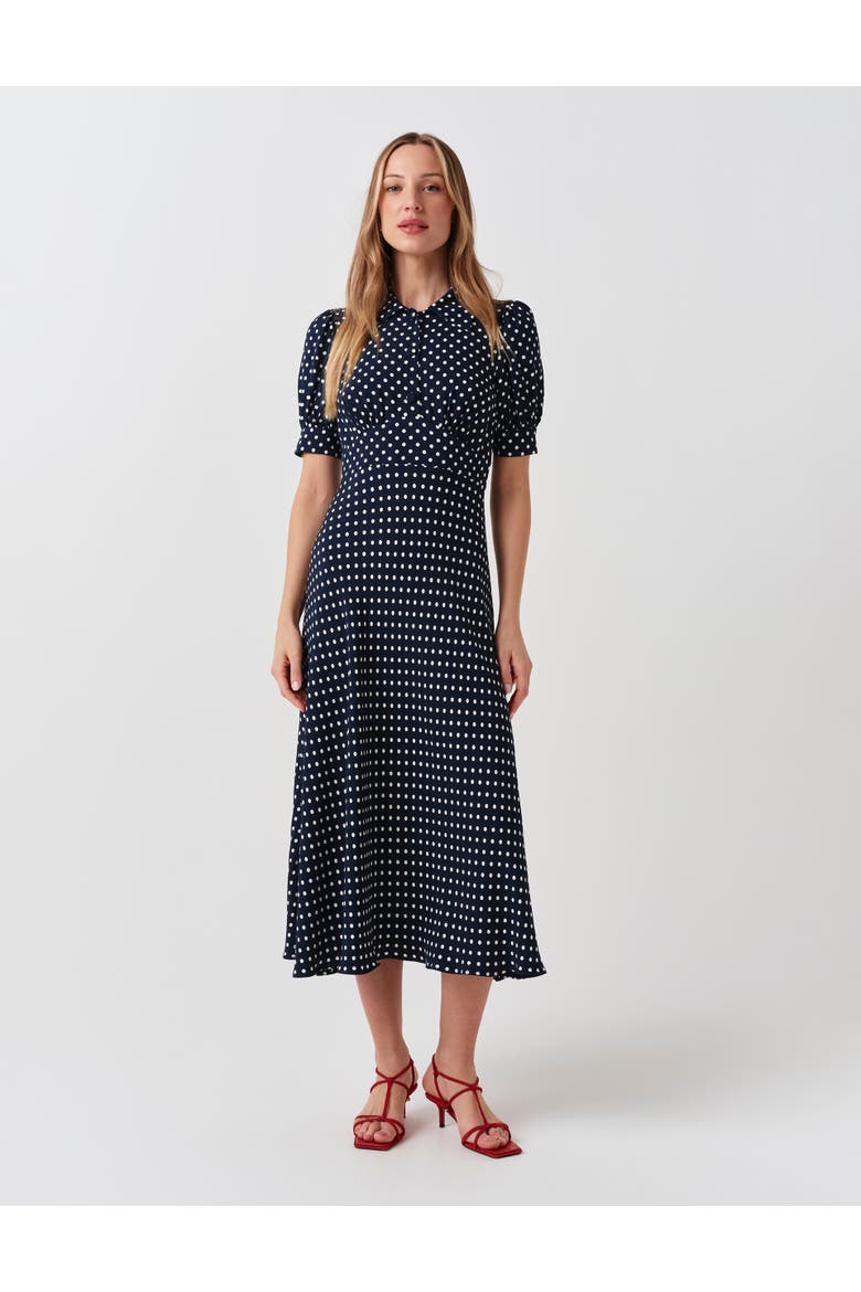 Wilma Fitted Waist Flared Dress, Main, color, Navy Spot