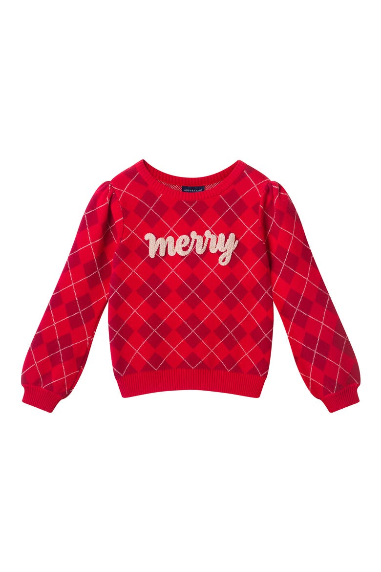 Kids' Applique Argyle Sweater & Pants Set, Alternate, color, RED MERRY