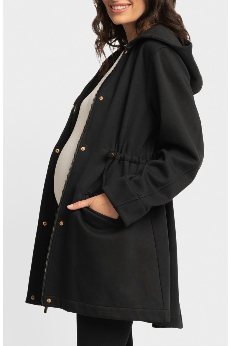Fleece Back Jersey Hooded Maternity Coat, Alternate, color, BLACK
