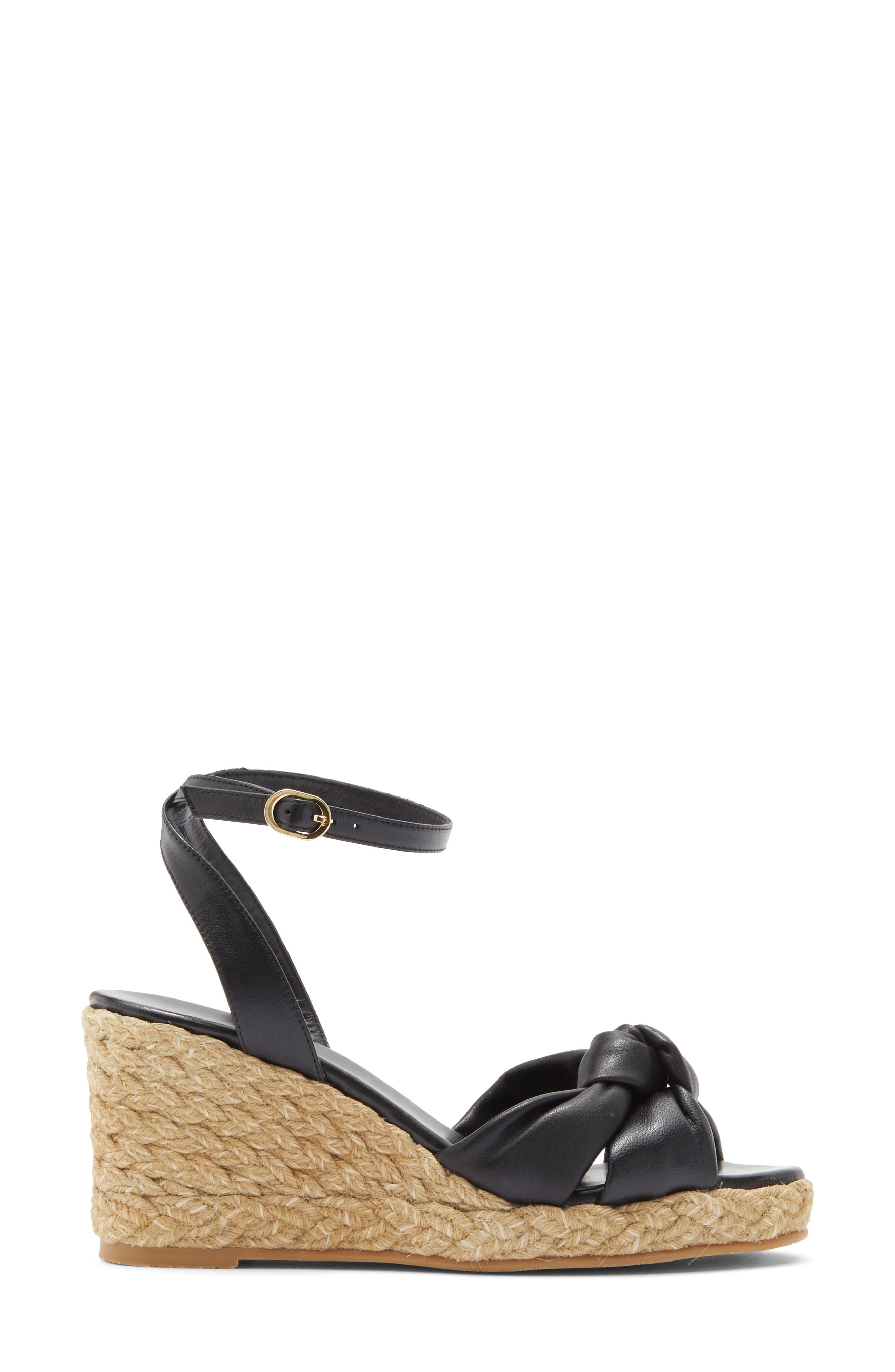 Stuart Weitzman Playa Espadrille Knot Wedge Sandal, Alternate, color, Black/ Natural