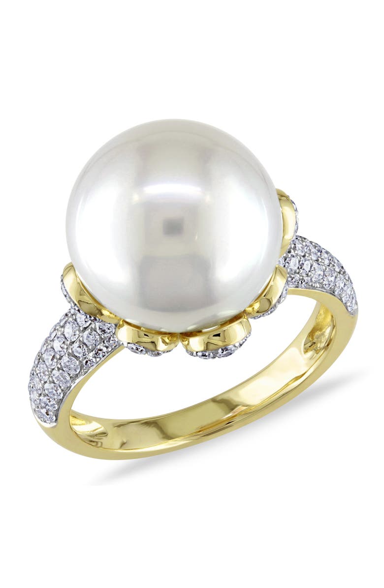 Julianna B. Pearl & Diamond Cocktail Ring 14k, Main, color, Cultured Pearl