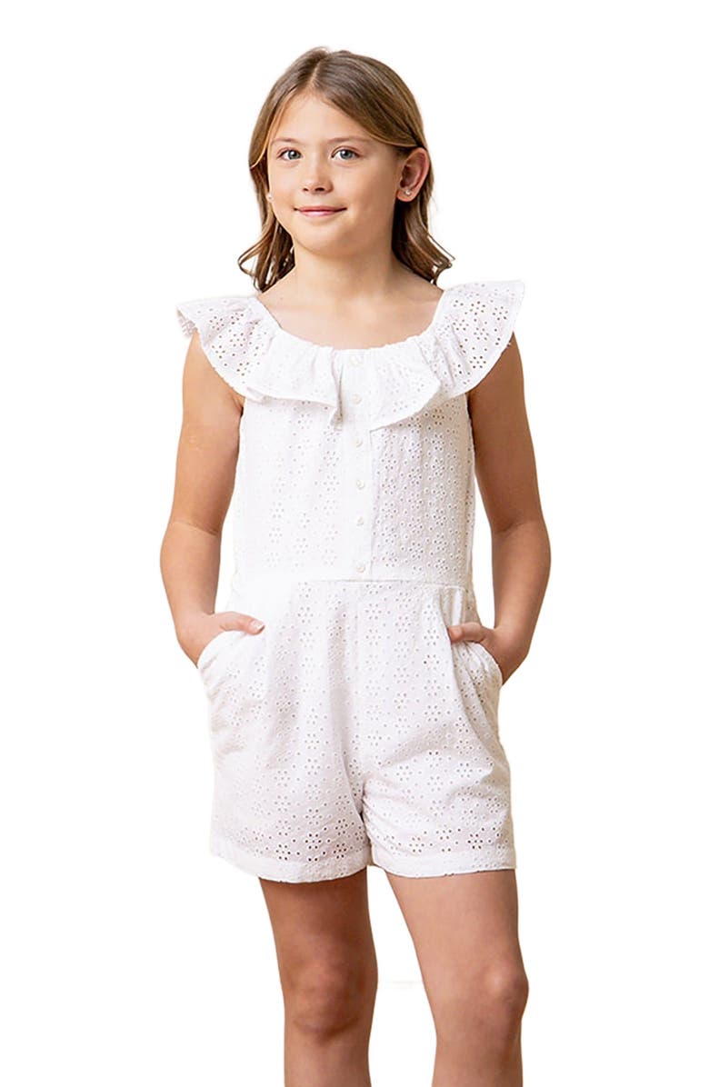 Hope & Henry Girls' Organic Eyelet Ruffle Romper, Toddler, Main, color, 