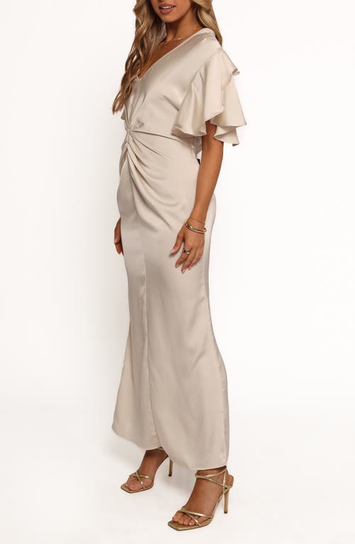 Petal And Pup Petal & Pup Georgianna Center Ruched Satin Maxi Dress In Gray