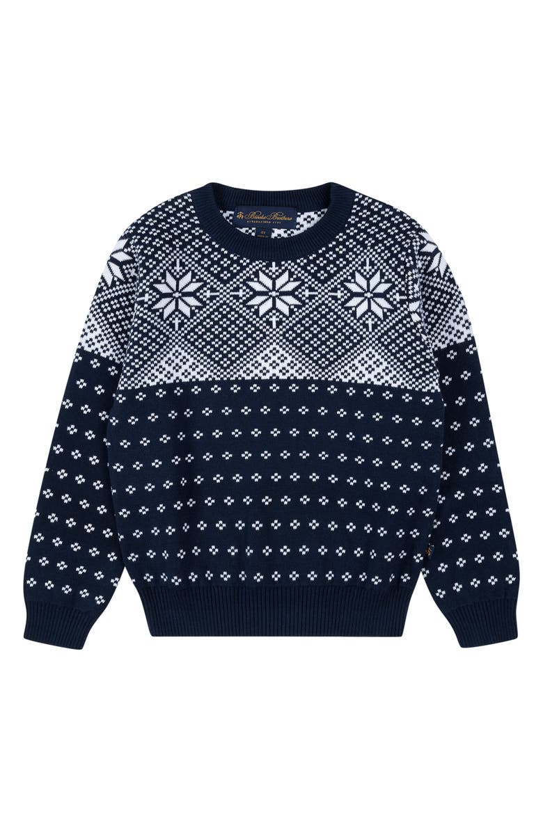 Brooks Brothers Kids' Fair Isle Cotton Crewneck Sweater, Main, color, Navy