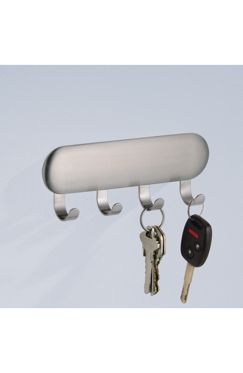 iDesign Self-Adhesive Key Rack with 4 Hooks - Set of 4 - Brushed, Alternate, color, Brushed Ss
