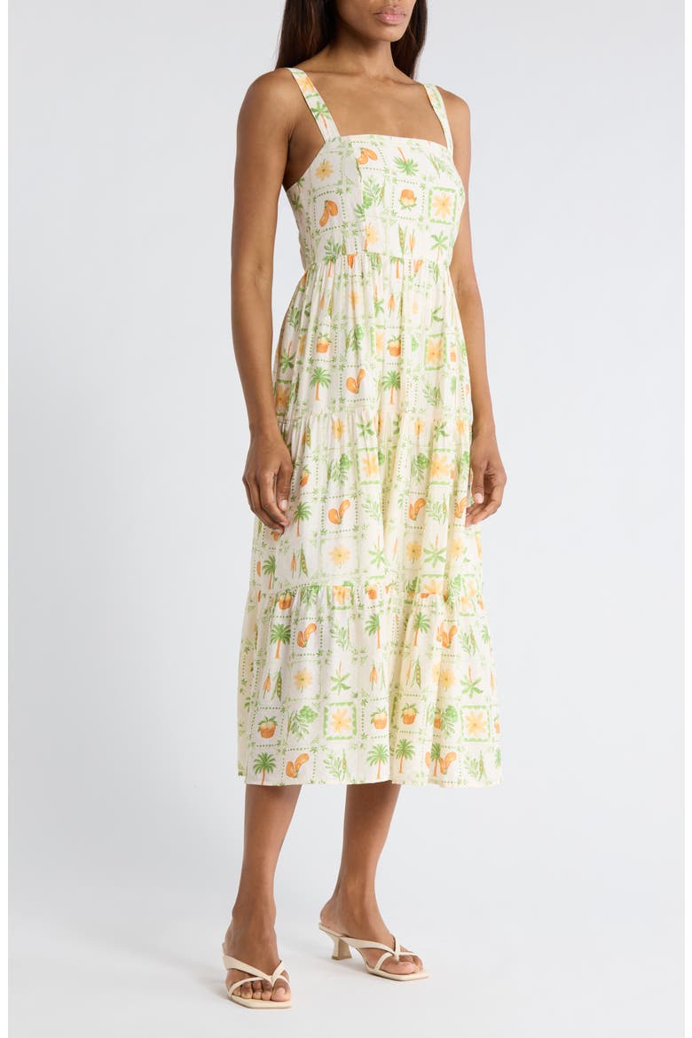 Veggie Print Midi Dress, Main, color, GREEN MULTI