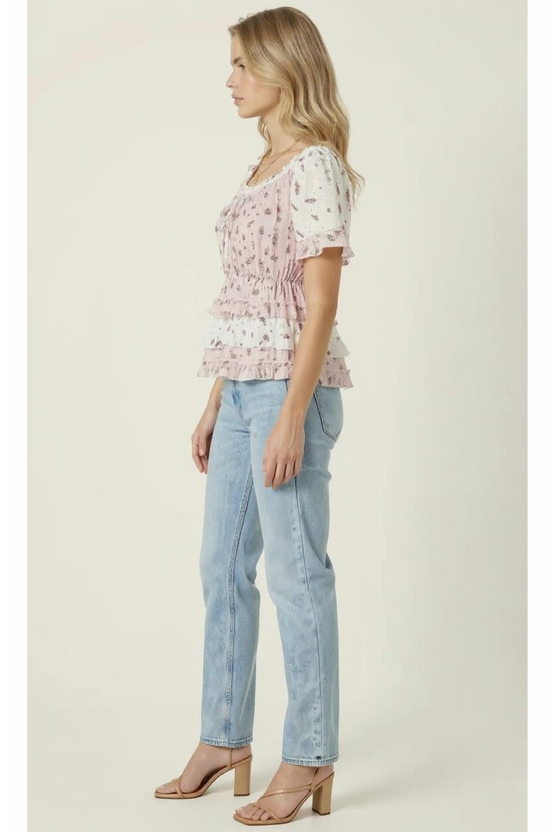 Floral Tie Neckline Peplum Top, Alternate, color, Light Pink Floral