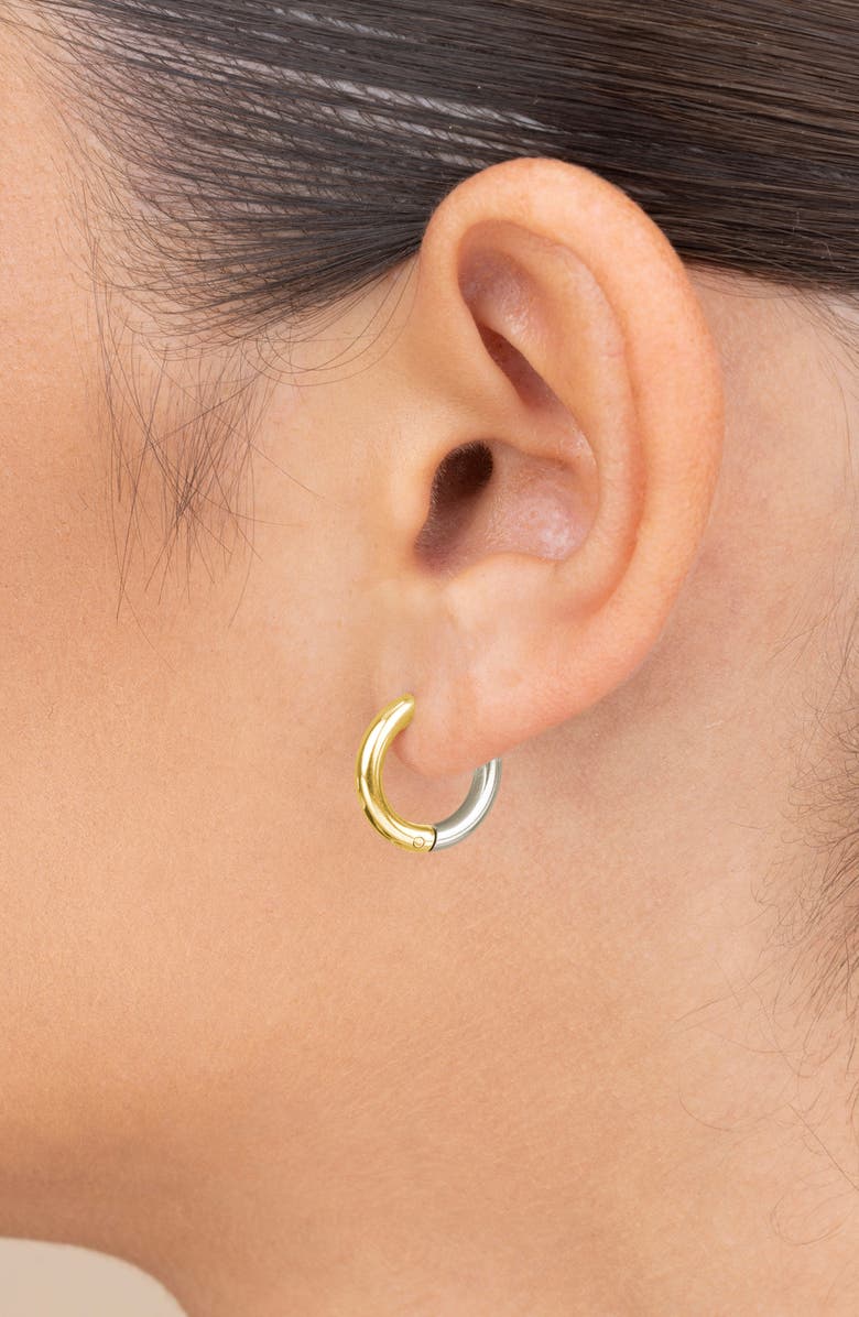 Sterling Forever Two Tone Huggie Hoop Earrings, Alternate, color, Dual Tone