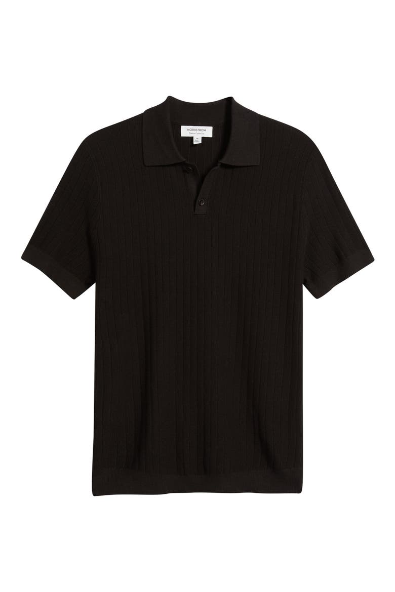 Short Sleeve Ribbed Cotton & Cashmere Polo Sweater, Alternate, color, BROWN LATTE
