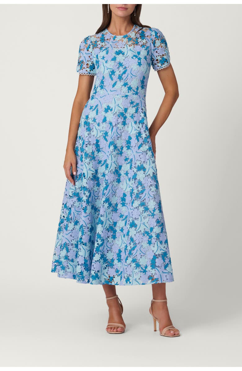 Shoshanna Midnight Tricolor Lace Preston Dress, Main, color, Light Blue/Periwinkle/Slate