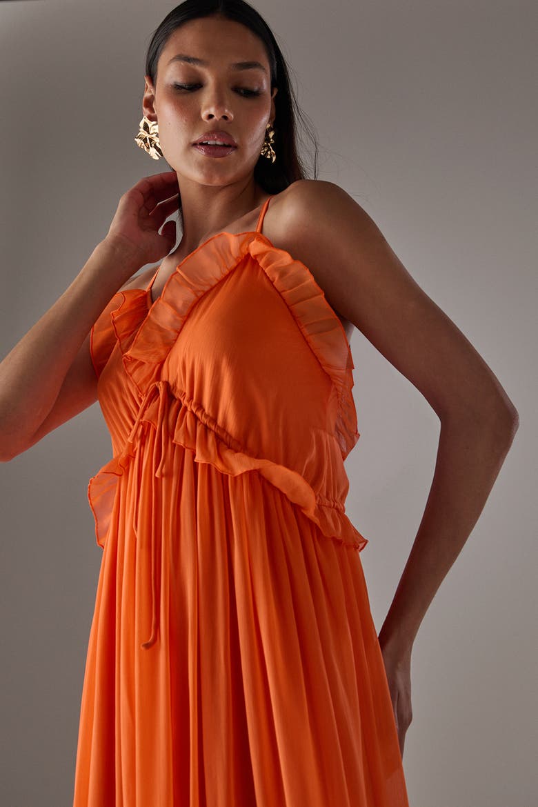 Chiffon Ruffle Strappy Floaty Maxi Dress, Alternate, color, Orange