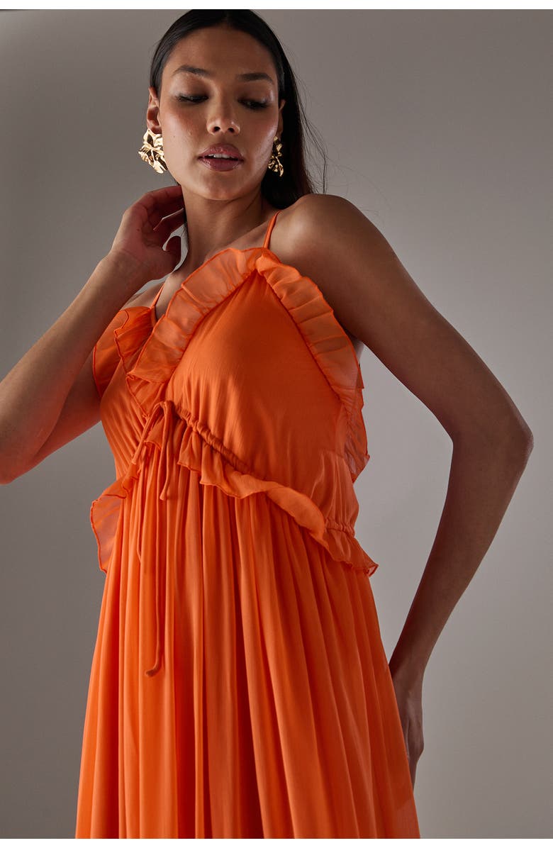 Warehouse Chiffon Ruffle Strappy Floaty Maxi Dress, Alternate, color, Orange