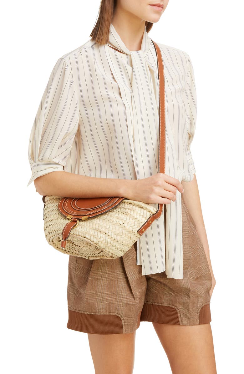 Chloé Small Marcie Leather & Raffia Crossbody Bag, Alternate, color,
