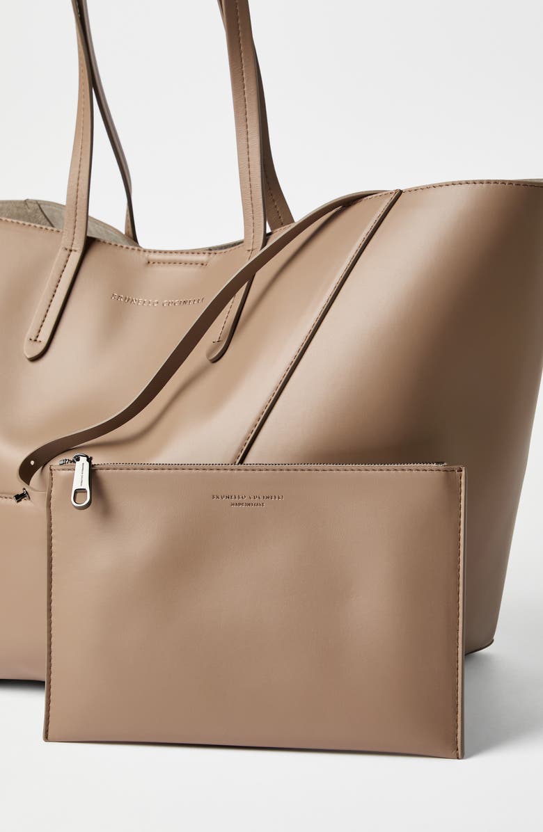 Brunello Cucinelli Calfskin BC Duo bag, Alternate, color, Hazelnut