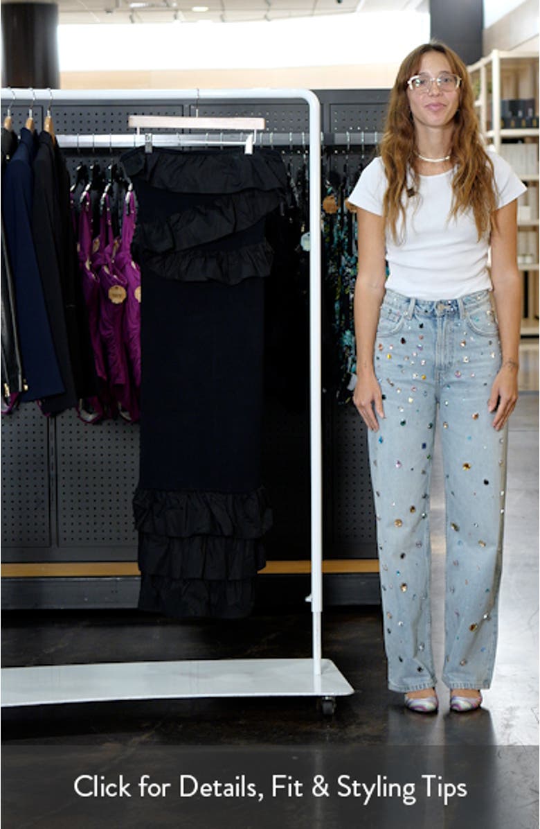 Ruffle Detail Mixed Media Strapless Dress, sales video thumbnail