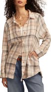 Lucky Brand Frayed Plaid Button-Up Tunic Shirt