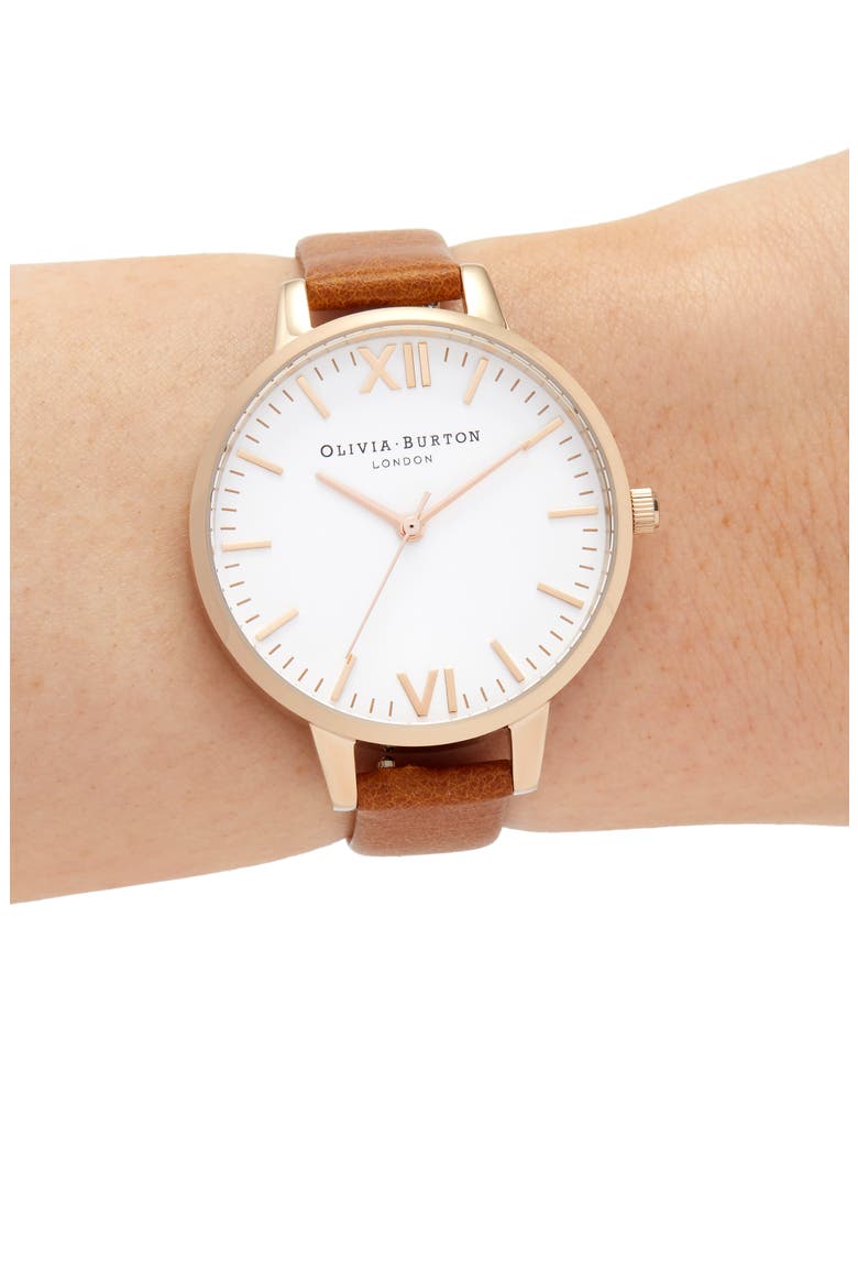 Timeless Leather Strap Watch, 34mm, Alternate, color, HONEY TAN/ WHITE/ ROSE GOLD