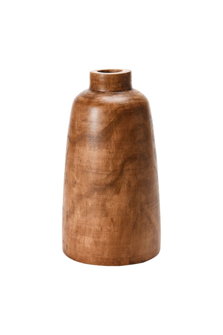 Round Decorative Paulownia Wood Tall Vase, Brown, Main, color, Natural