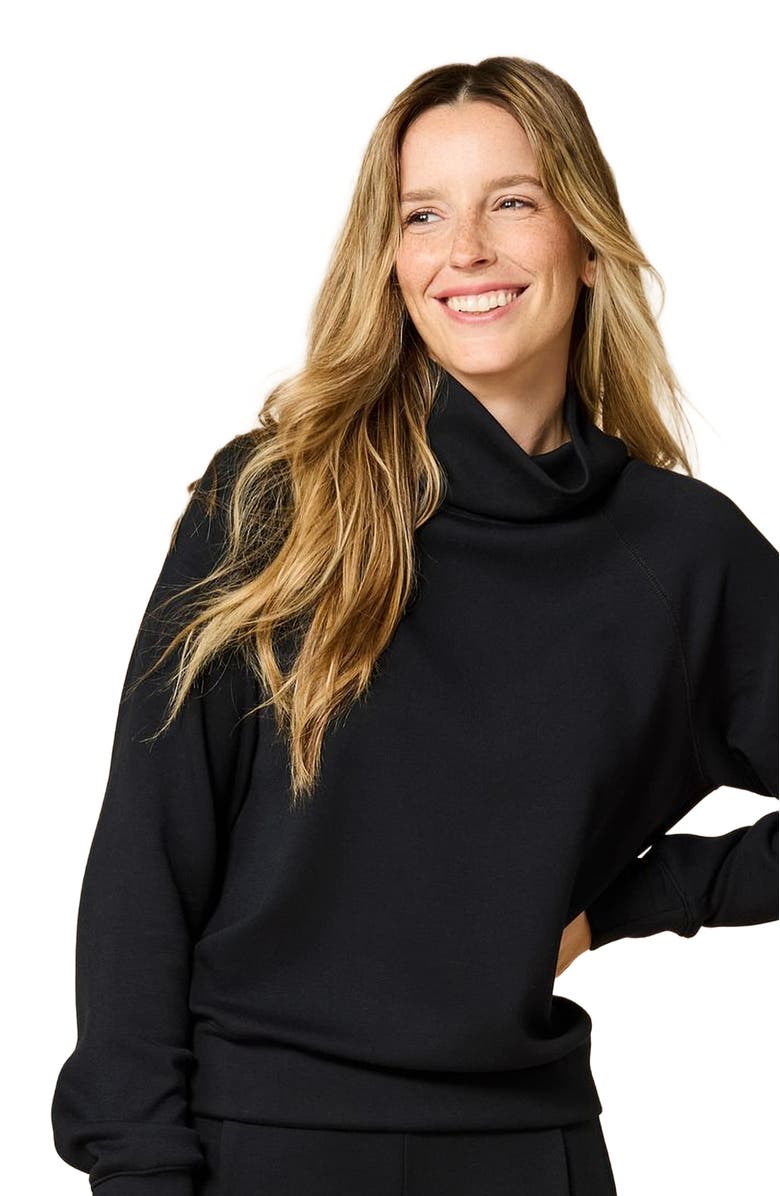 Softies Athleisure Mock Neck and Pleated Pant Set, Alternate, color, Black