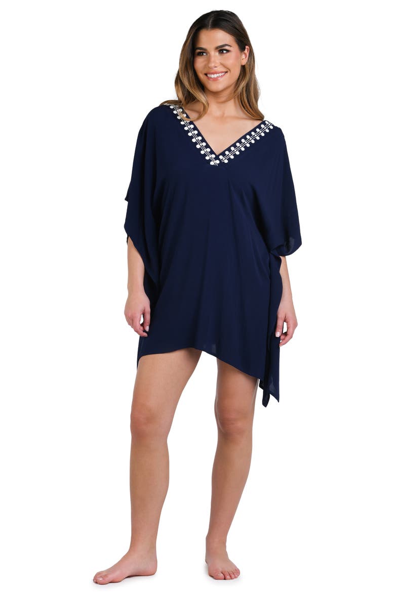 Sea Scallops V-Neck Cover-Up Caftan, Alternate, color, INDIGO