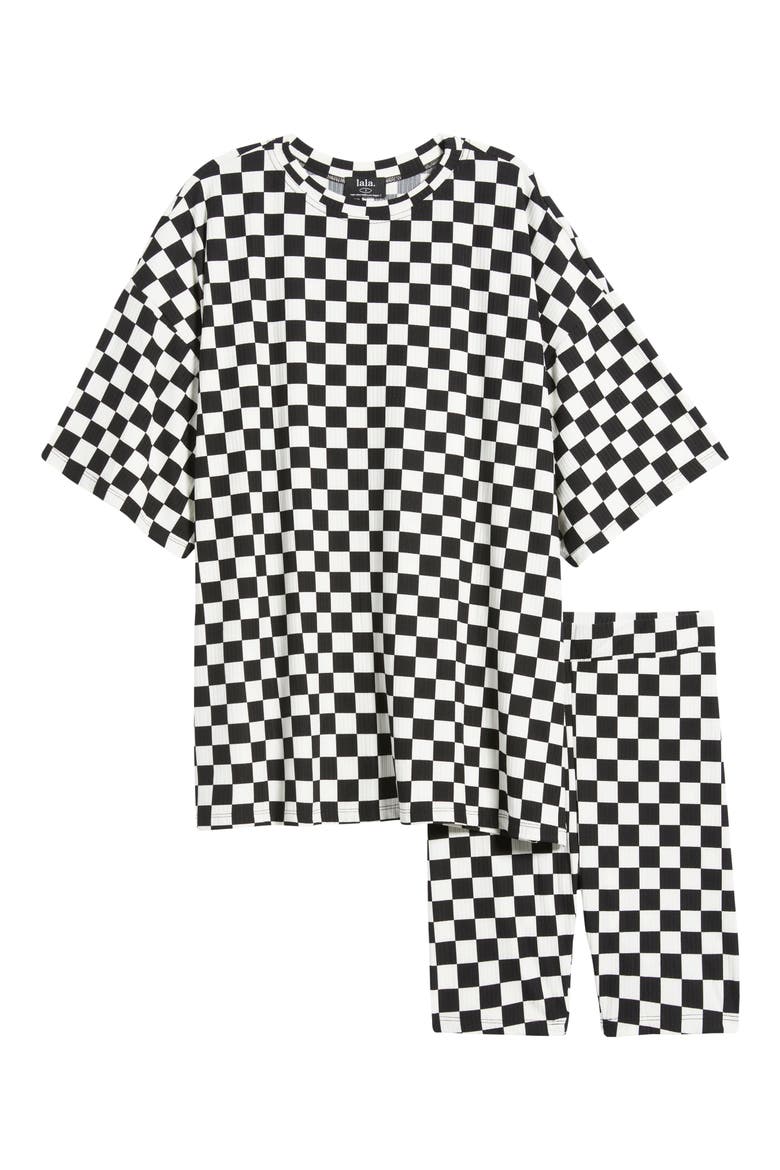 Malone Rib Oversize T-Shirt & Biker Shorts Set, Alternate, color, BLACK/ WHITE