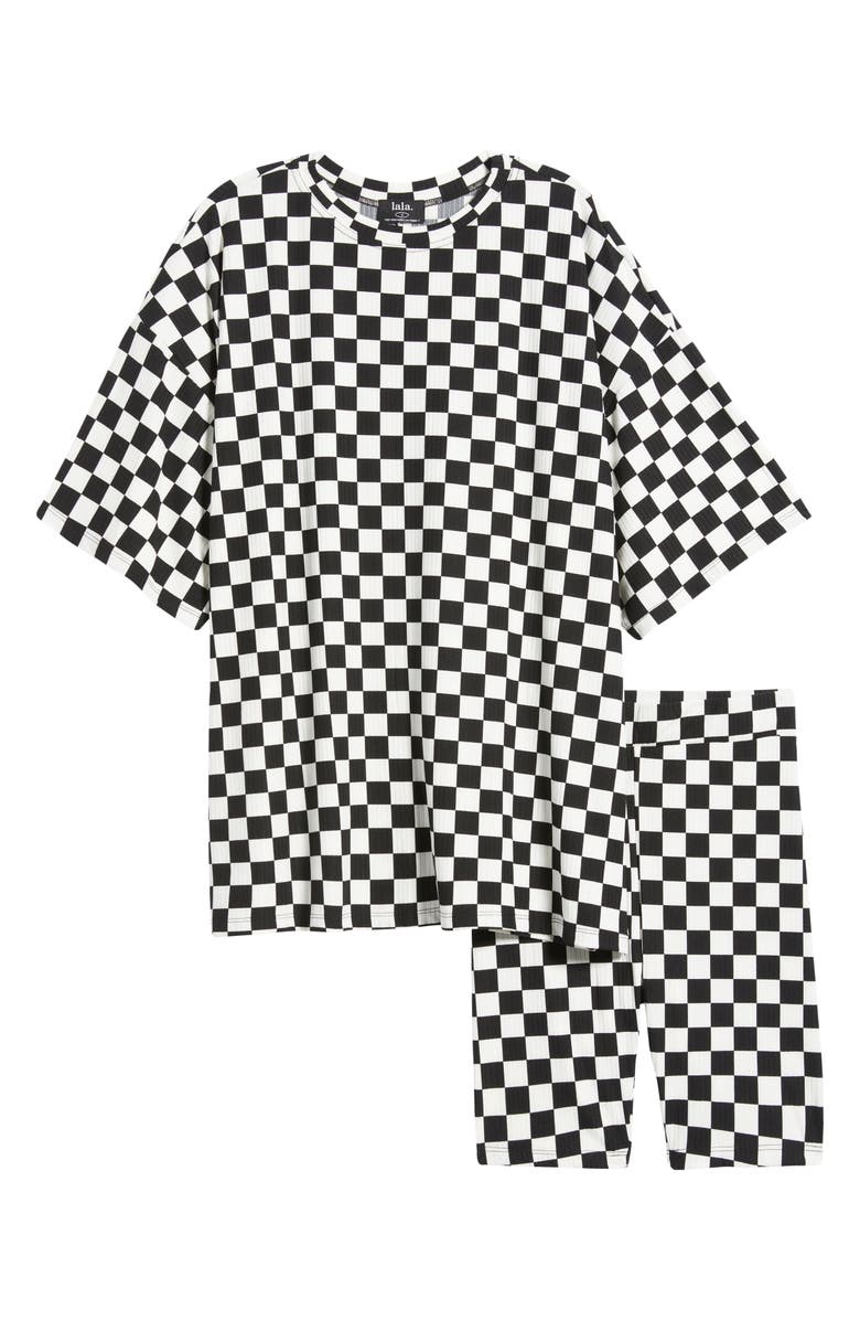 Dressed in Lala Malone Rib Oversize T-Shirt & Biker Shorts Set, Alternate, color, Black/ White