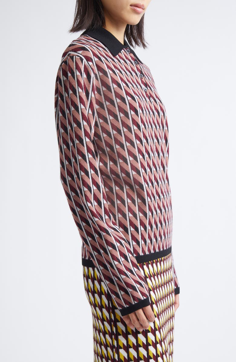 ZANKOV Ryan Long Sleeve Merino Wool Jacquard Polo Sweater, Alternate, color, Dusty Pink Multi