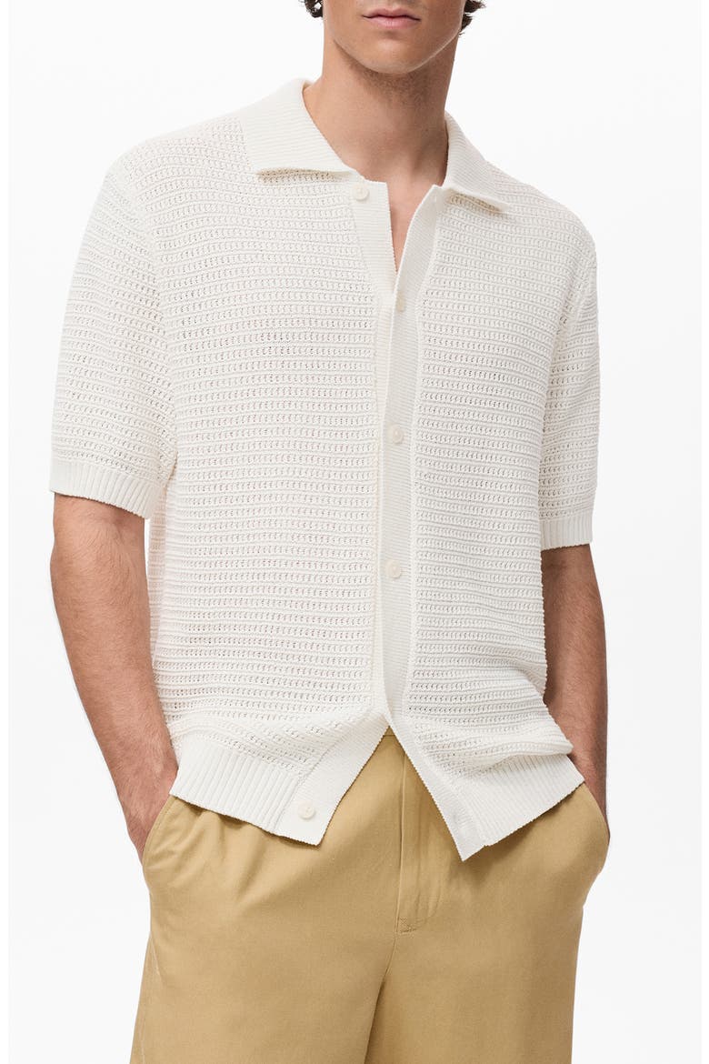Short Sleeve Knit Button-Up Shirt, Main, color, OFF WHITE