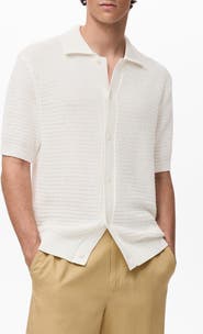 MANGO Short Sleeve Knit Button-Up Shirt