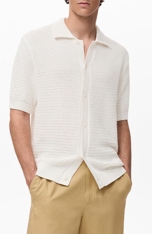 Mango Short Sleeve Knit Button-up Shirt In White