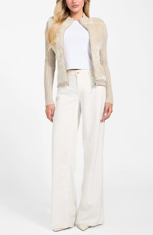 Guess Mila Mixed Media Faux Fur Cardigan In Neutral