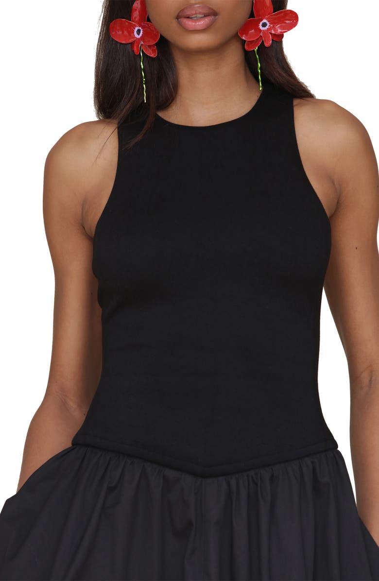 Avec Les Filles Sleeveless Mixed Media Fit & Flare Dress, Alternate, color, Black