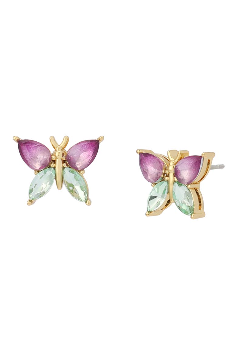 Two Tone Crystal Butterfly Stud Earrings, Main, color, PINK