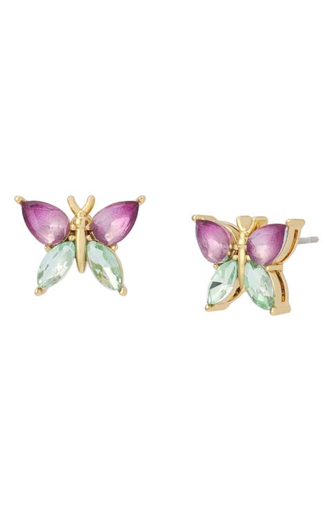 Two Tone Crystal Butterfly Stud Earrings