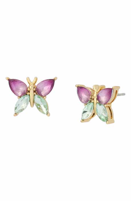 Two Tone Crystal Butterfly Stud Earrings