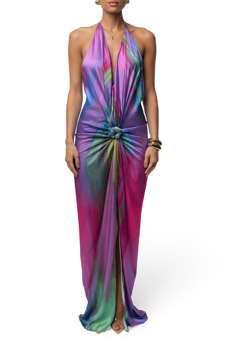 Daydream Abstract Print Open Back Maxi Dress, Main, color, PURPLE