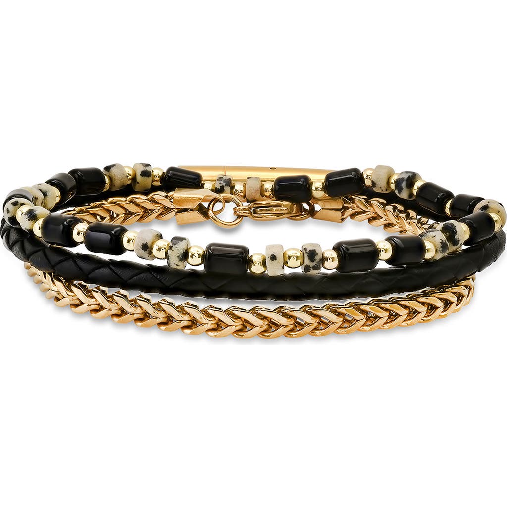 Hmy Jewelry Set Of 3 Assorted Bead, Chain & Leather Bracelets In Black