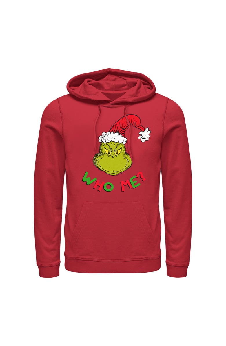 The Grinch Men's The Grinch Christmas The Grinch Who Me  Pull Over Hoodie, Main, color, Red: Who Me