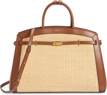 【DEMELLIER】 Hudson leather-trimmed raffia tote bag DEMELLIER The Hudson leather-trimmed raffia tote | NET-A-PORTER